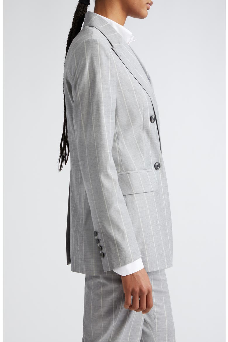 Pinstripe Double Breasted Virgin Wool Blend Blazer, Alternate, color, GRAY