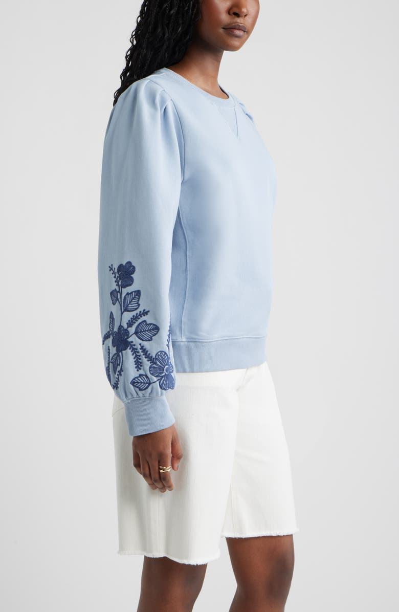 Treasure & Bond Embroidered Sleeve Cotton Sweatshirt, Alternate, color, Blue Blizzard Embroidery