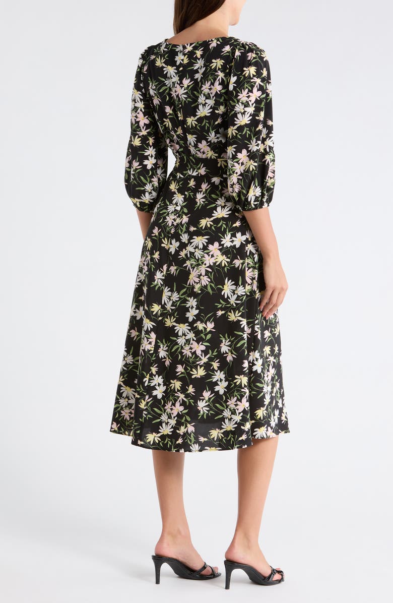 DKNY Balloon Sleeve Faux Wrap Midi Dress, Alternate, color, Nostalgia Daisy- First Blush