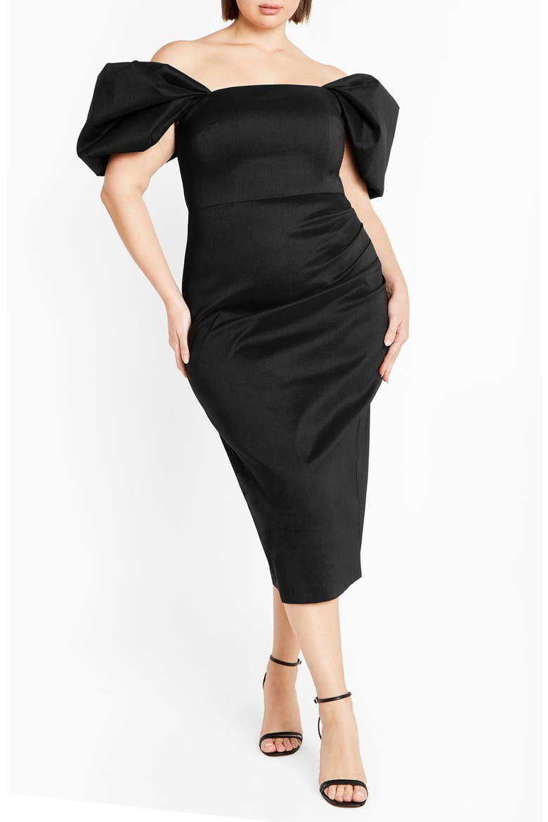 Elyse Puff Sleeve Sheath Dress, Main, color, BLACK