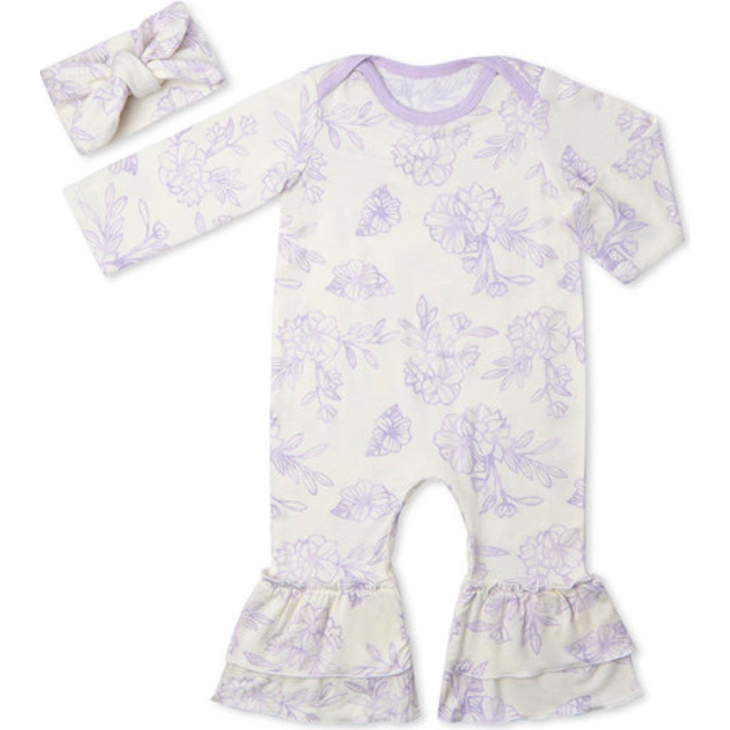 Everly Grey Ruffle Romper & Head Wrap Set In Multi