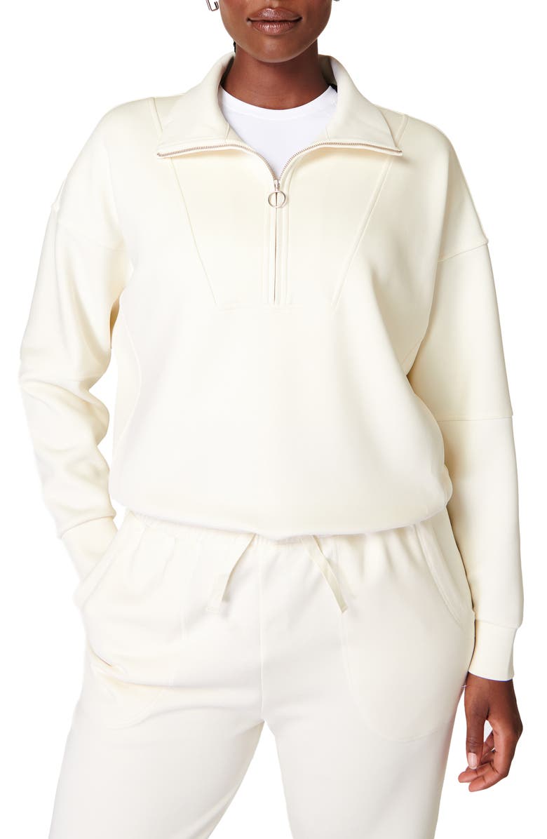Sweaty Betty Half Zip Fleece Pullover, Main, color, Studio Whi