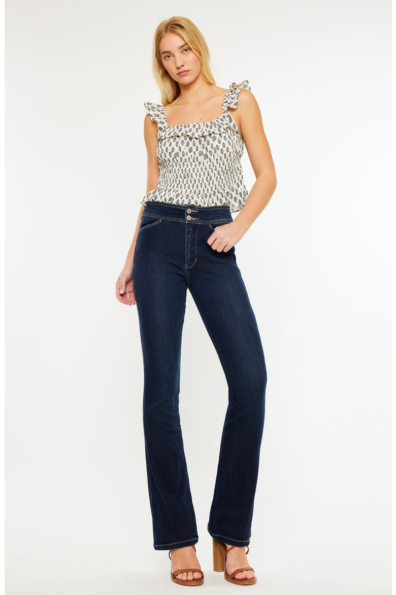 Seren High Rise Exposed Button Bootcut Jeans, Alternate, color, Dark Blue