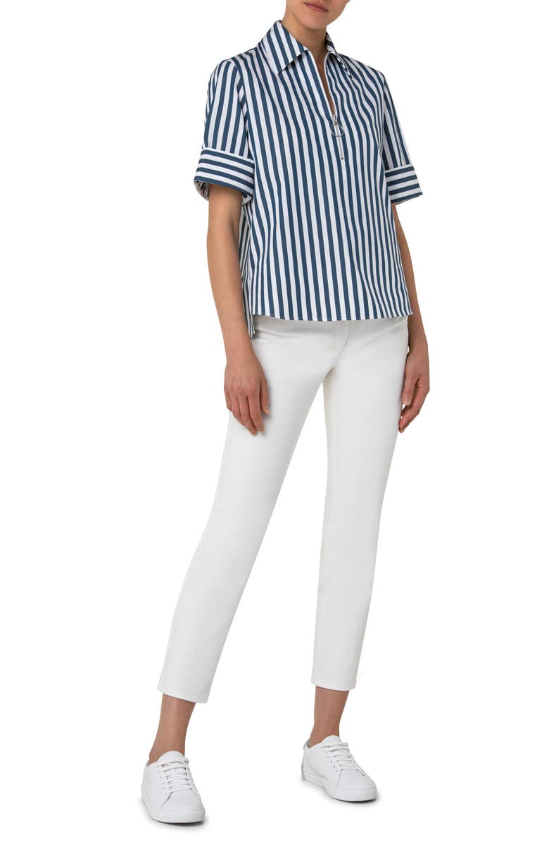 Akris punto Stripe Half Zip Cotton Shirt, Alternate, color,