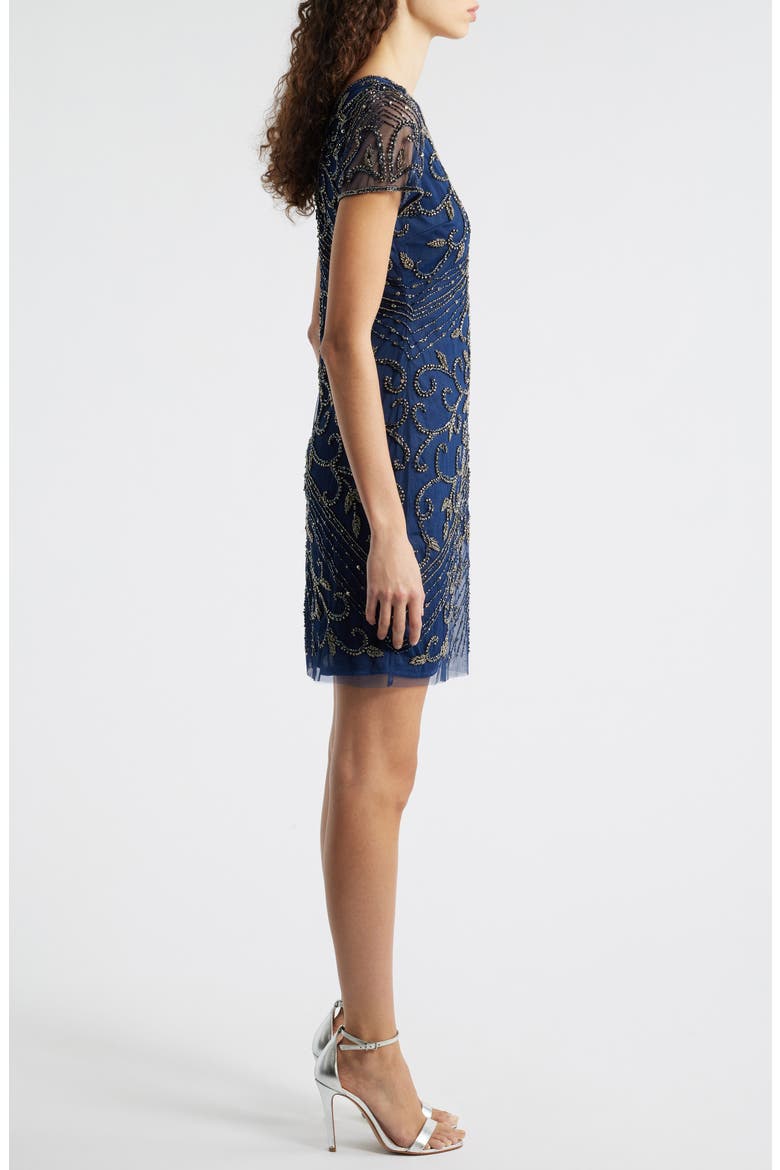 Beaded Double V-Neck Dress, Alternate, color, DENIM
