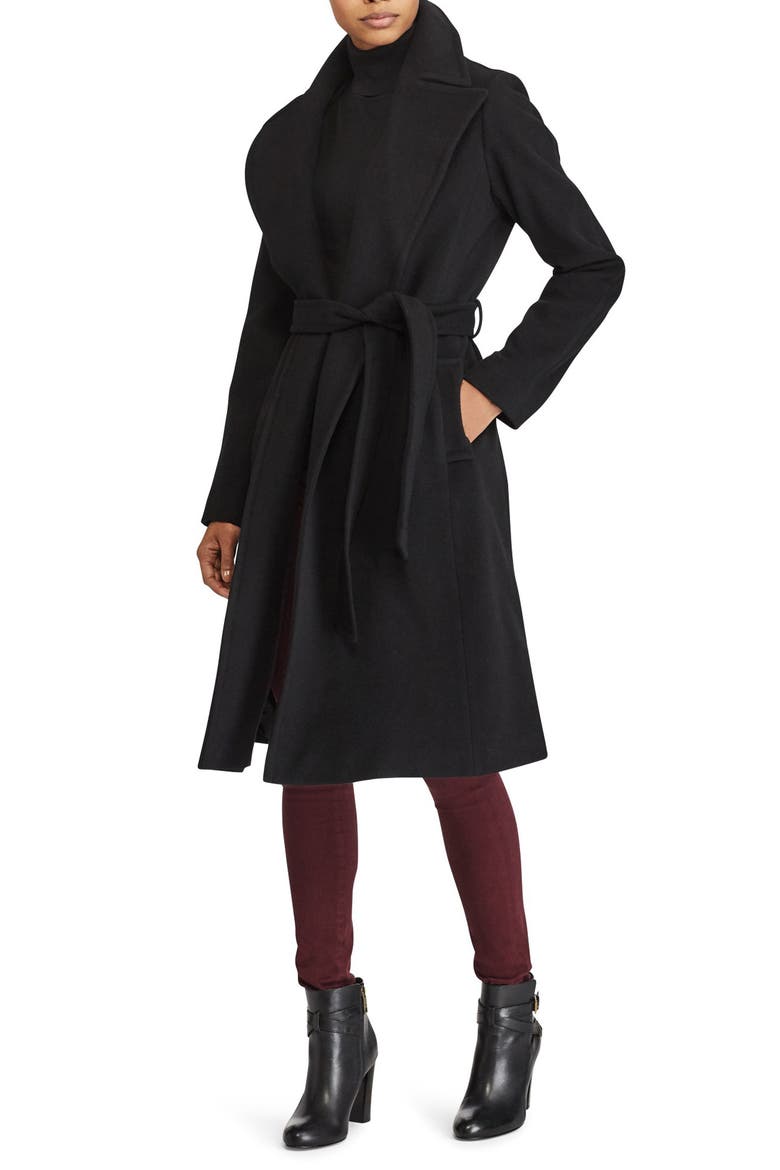 Wool Blend Wrap Coat, Main, color, BLACK