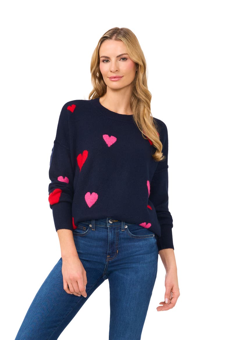 Heart Pattern Intarsia Sweater, Alternate, color, CLASSIC NAVY