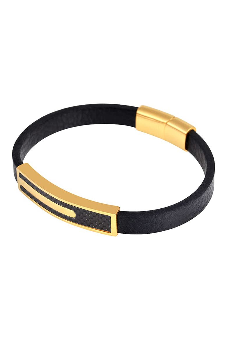 Men's Carbon Fiber & Stainless Steel Bar Leather Bracelet, Alternate, color, GOLD