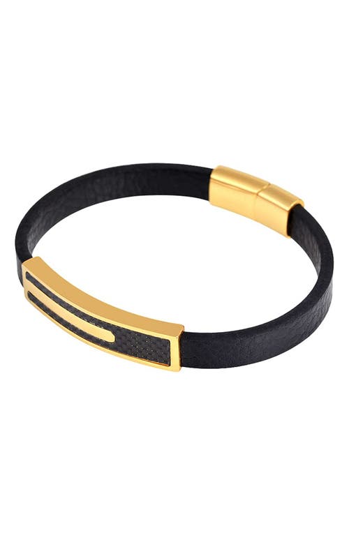 Geoffrey Beene Carbon Fiber & Stainless Steel Bar Leather Bracelet