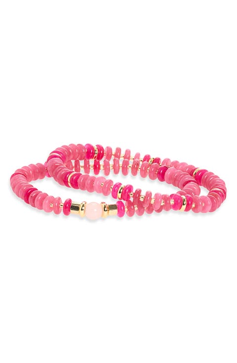 Set of 2 Stone Beaded Stretch Bracelets