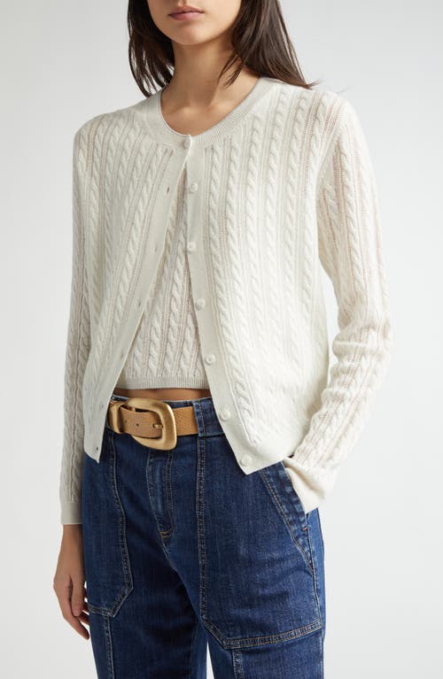 Eleventy Cable Stitch Cashmere Blend Cardigan In White