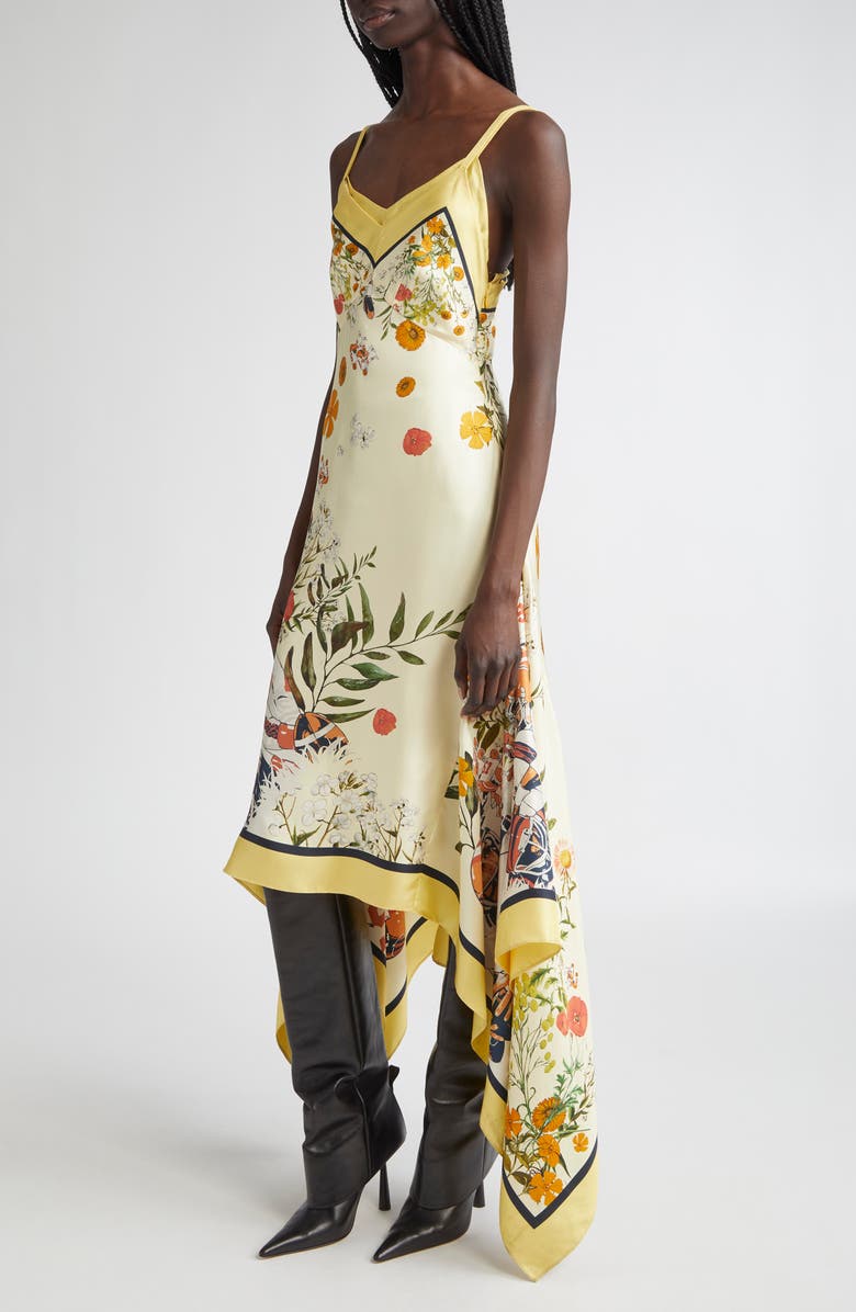 MONSE Floral/Football Handkerchief Hem Slipdress, Alternate, color, Yellow Multi