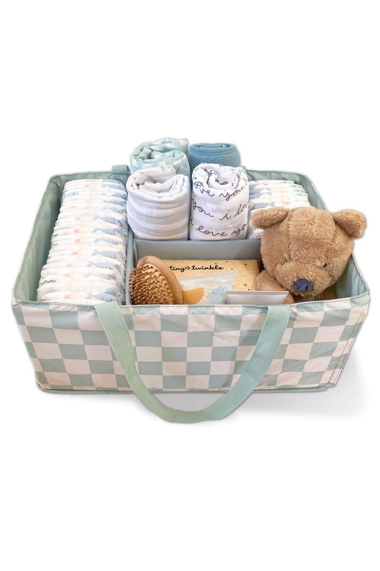 Diaper Caddy Organizer, Main, color, Sage Checkers