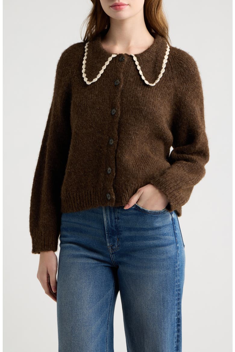 The Crochet Collar Cardigan, Main, color, CHOCOLATE BROWN