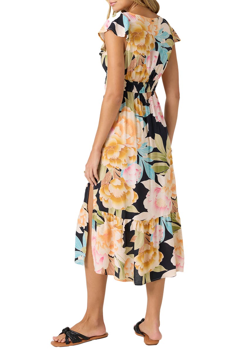 O
Neill Zetta Floral Midi Dress, Alternate, color, Black