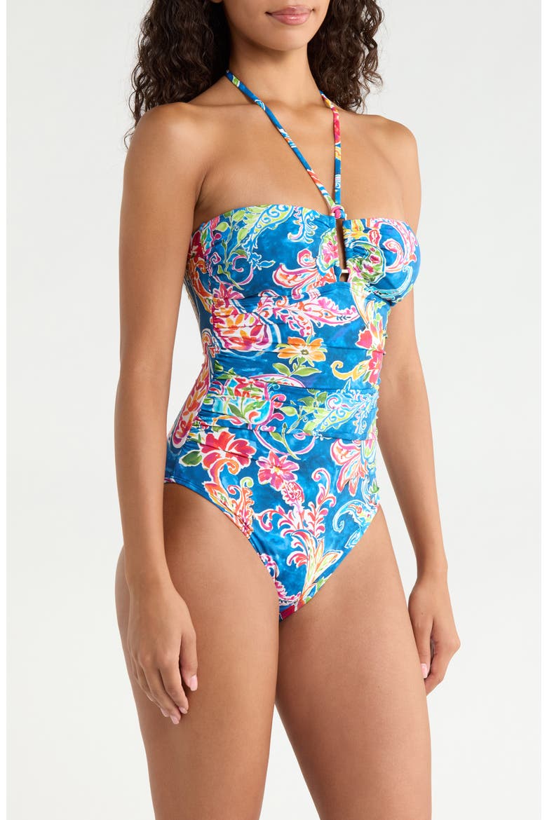 Ring High Neck One-Piece Swimsuit, Alternate, color, BLUE MULTI