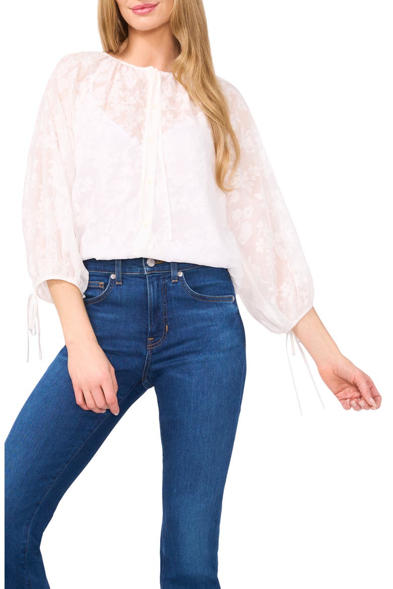 Floral Tie Neck Top, Main, color, ULTRA WHITE