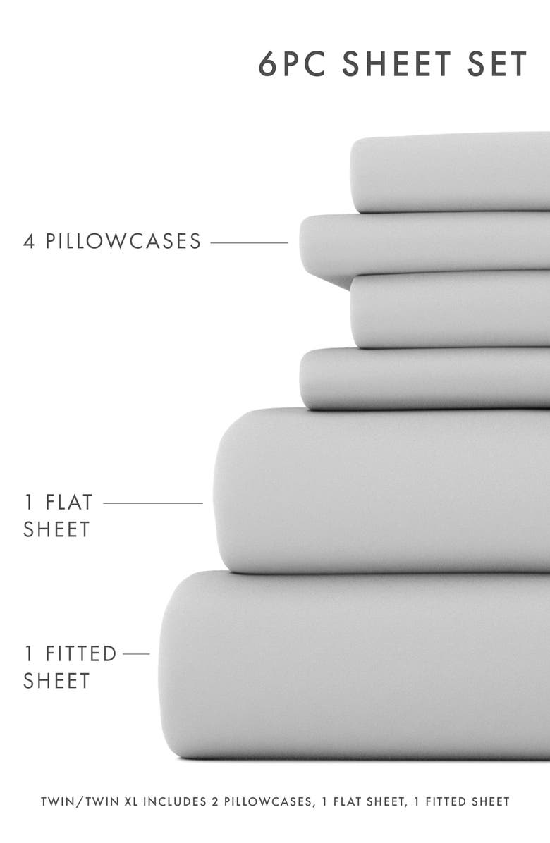 HOMESPUN Premium Ultra Soft 6 Piece Microfiber Solid Sheet Set, Alternate, color, Light Gray