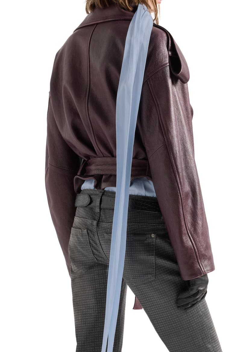 Double Breasted High Neck Leather Jacket, Alternate, color, LEATHER BURGUNDY
