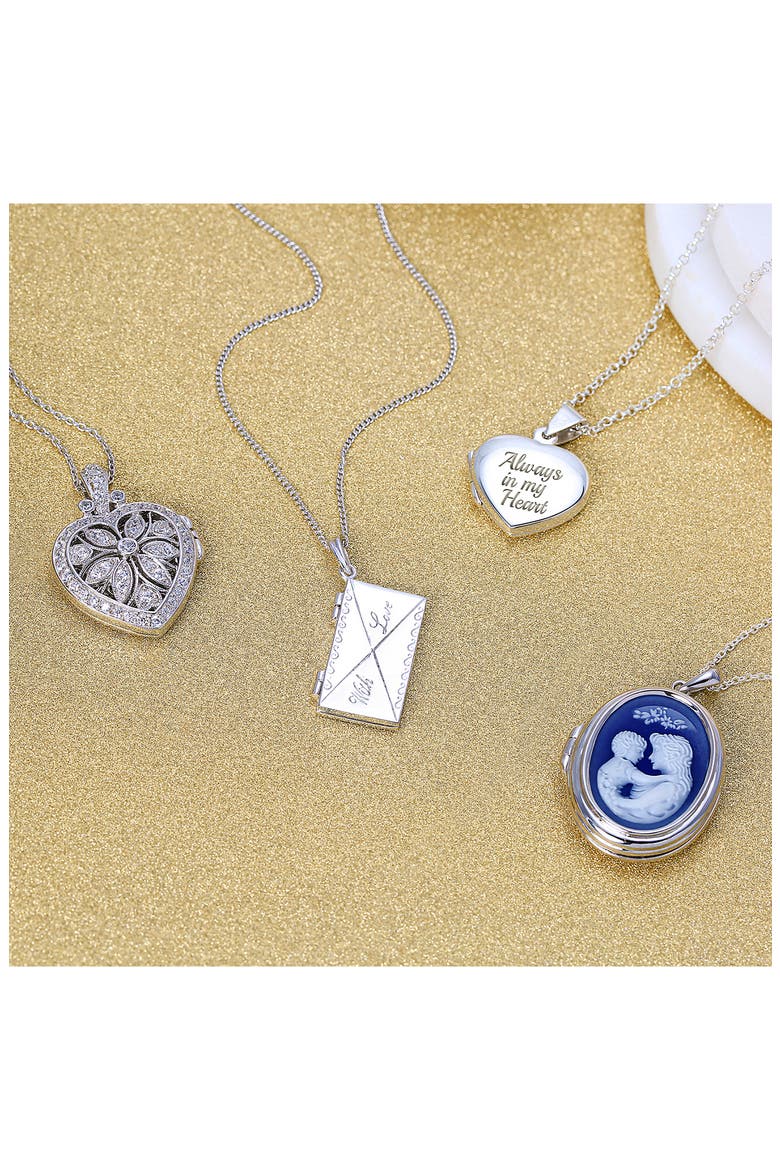 Sterling Silver & CZ Vintage Flower Heart Locket Necklace, Alternate, color, SILVER