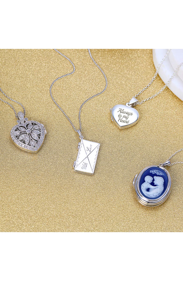 BLING JEWELRY Sterling Silver & CZ Vintage Flower Heart Locket Necklace, Alternate, color, Silver