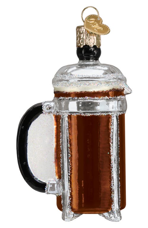 Old World Christmas French Coffee Press Glass Ornament in Brown/Silver 