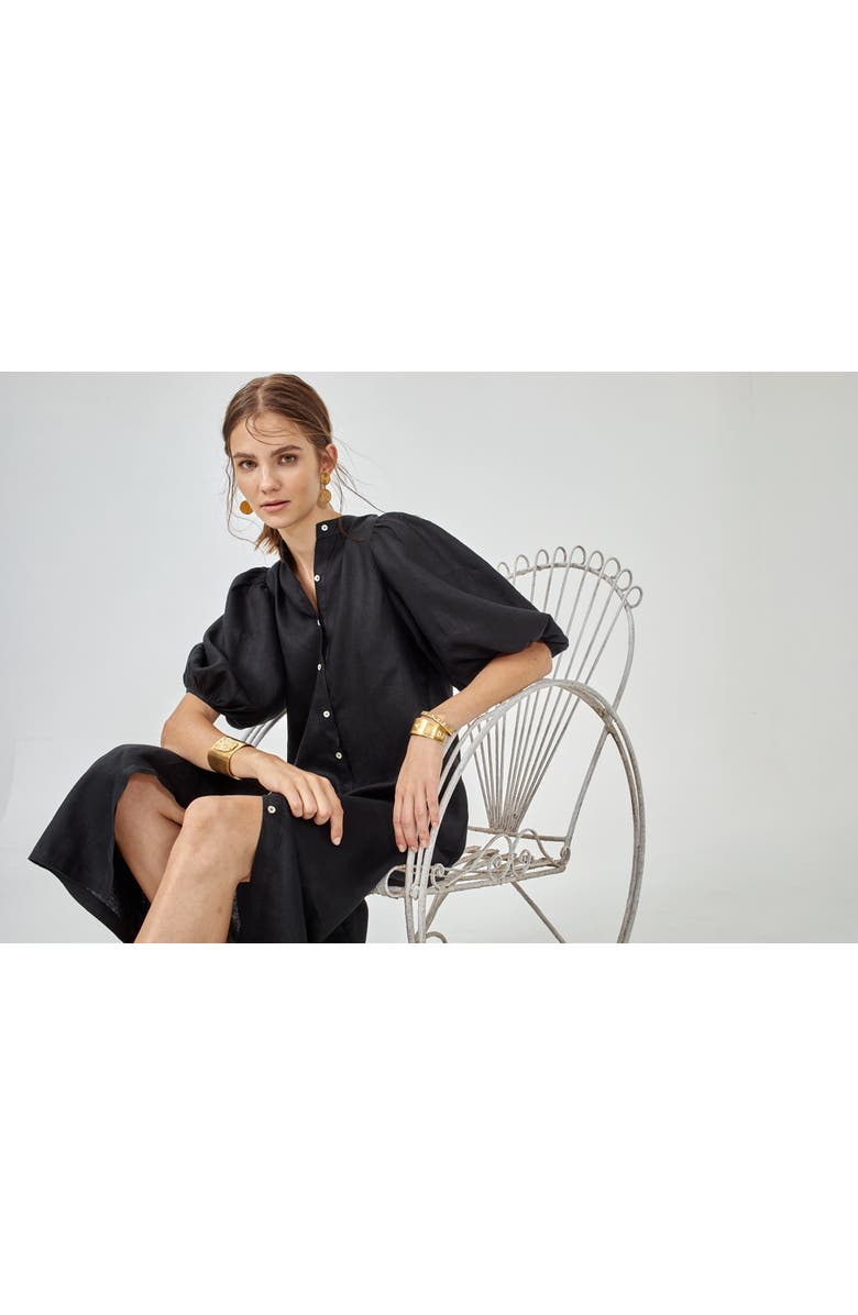 LANHTROPY Bubble Linen Dress, Alternate, color, Black