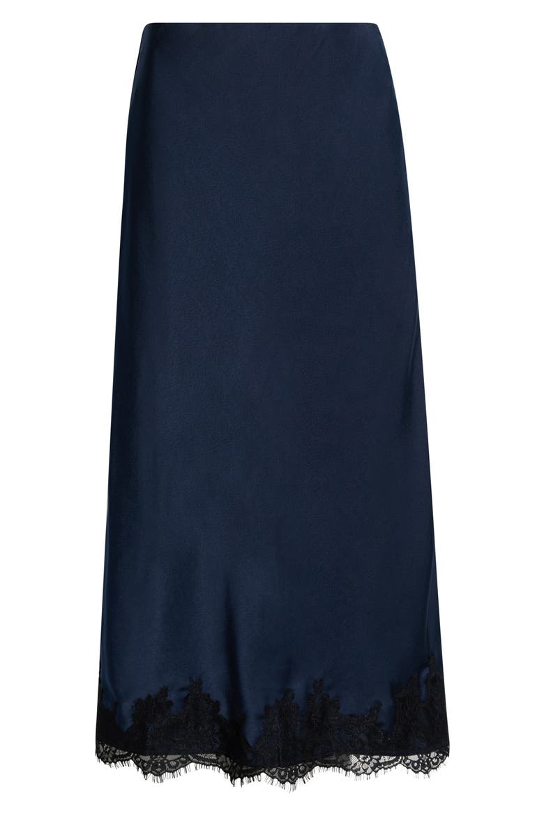 Vienna Lace Trim Satin Skirt, Alternate, color, NAVY