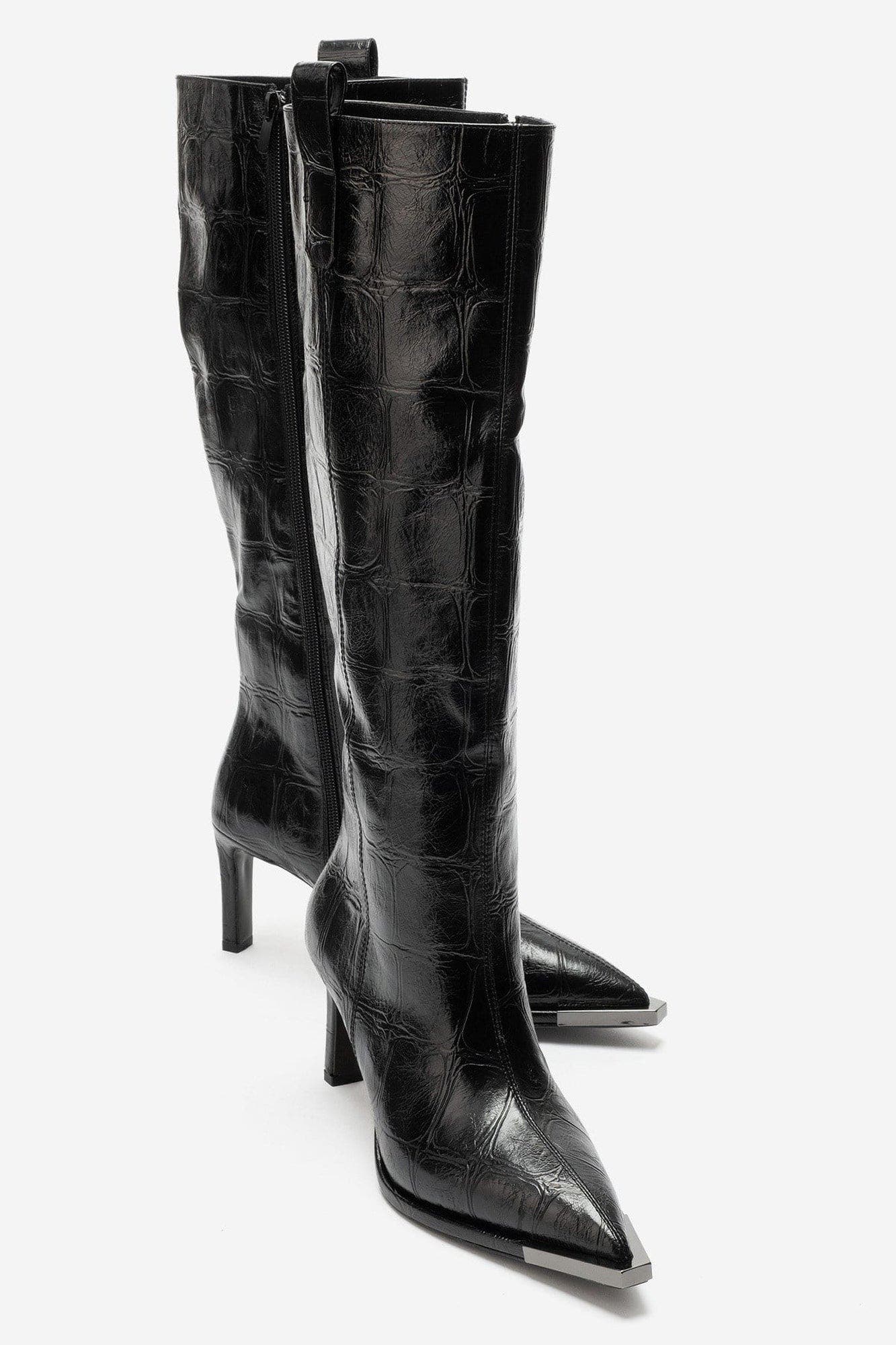 Ludmila Stiletto Knee High Boot, Alternate, color, Black Print