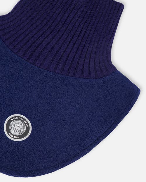 Deux Par Deux Kids Gender Inclusive Polar Fleece And Knit Neckwarmer In Blue