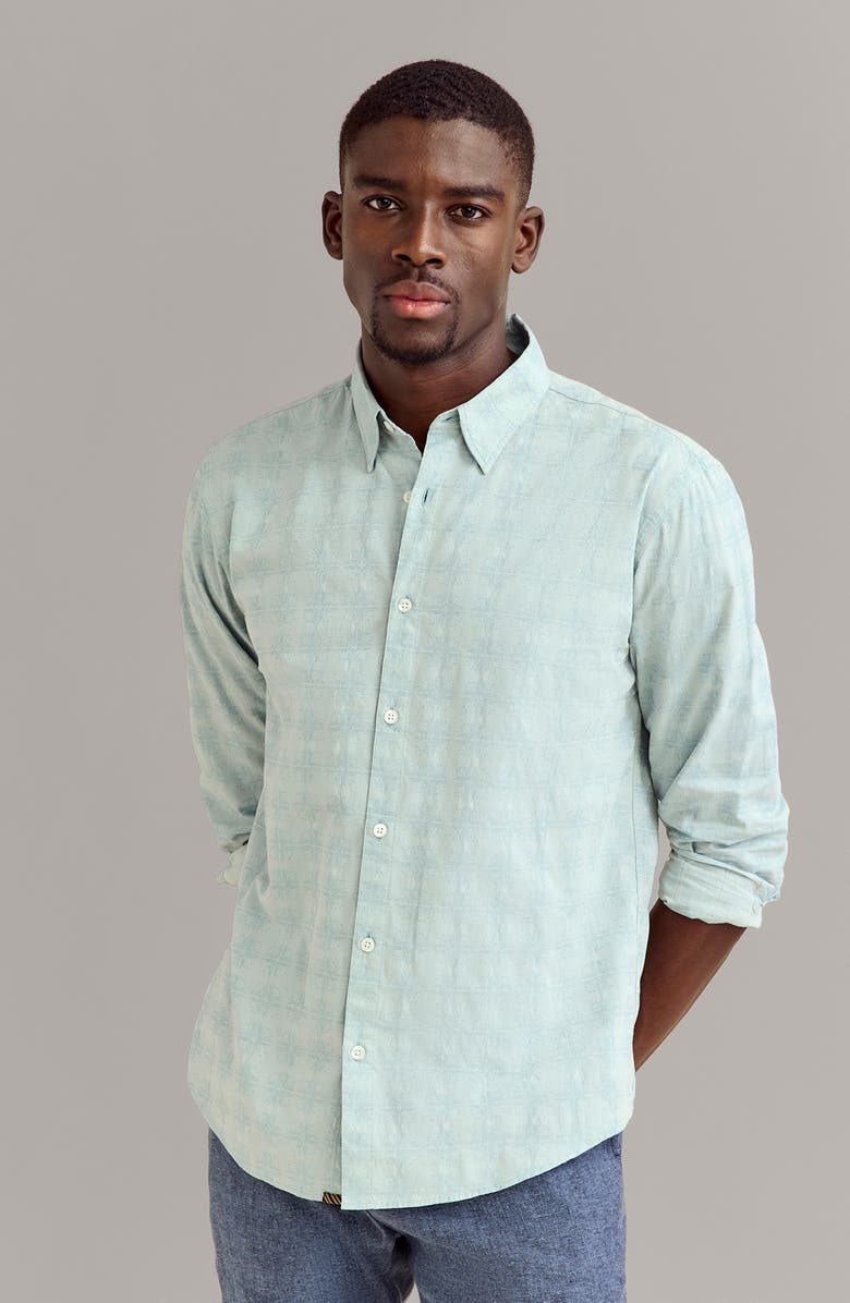 Billy Reid Mélange Tile Print Cotton Button-Up Shirt, Alternate, color, Steel Blue