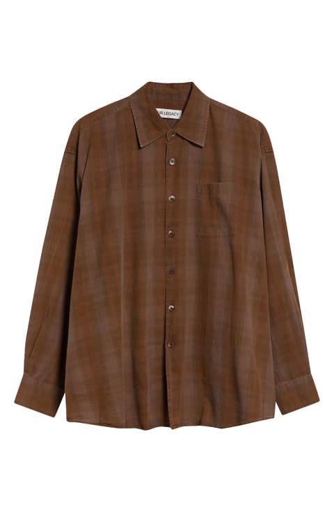 Borrowed Check Cotton Flannel Button-Up Shirt