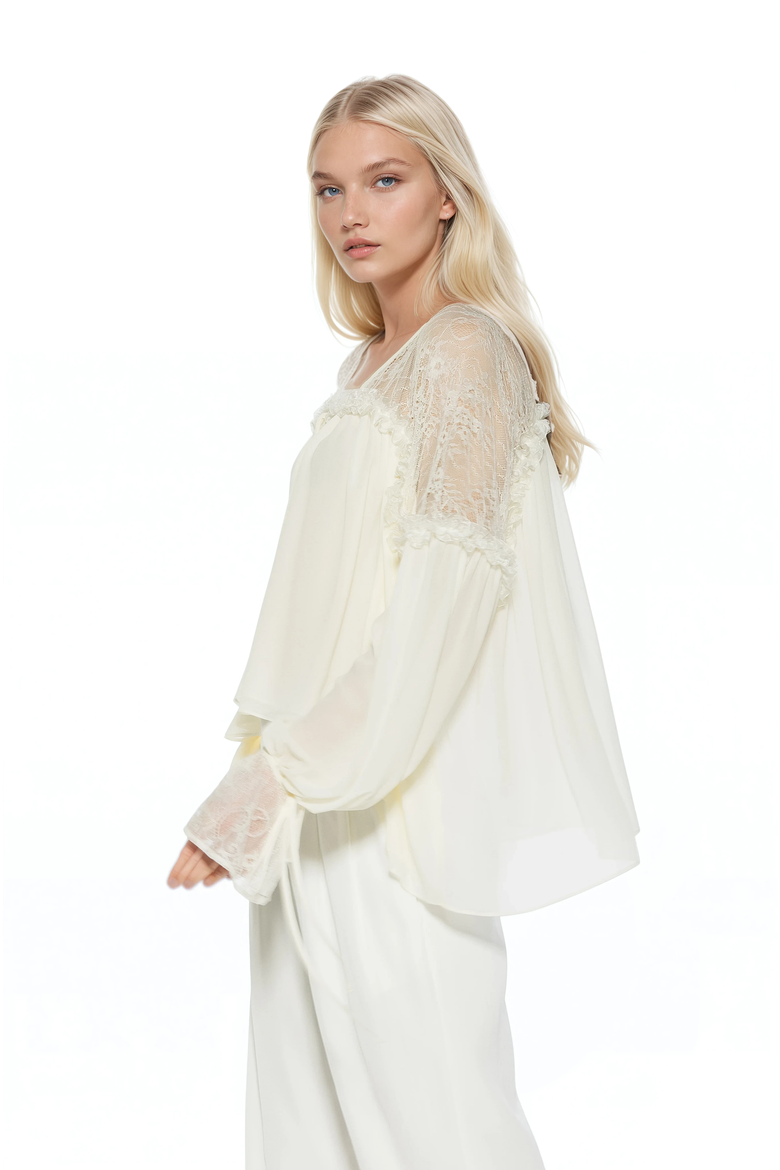 Indigo Lace Cotton Blouse, Alternate, color, Ivory