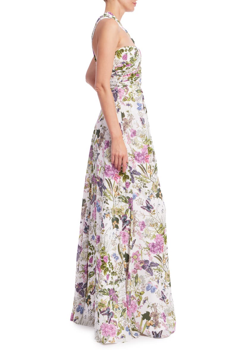 Badgley Mischka Collection Floral One-Shoulder Evening Gown, Alternate, color, White Multi