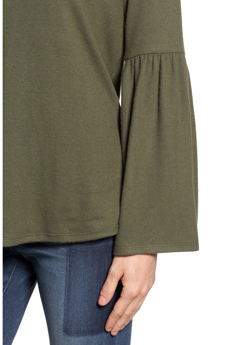 Gibson Bell Sleeve Cozy Fleece Pullover, Alternate, color, OLIVE