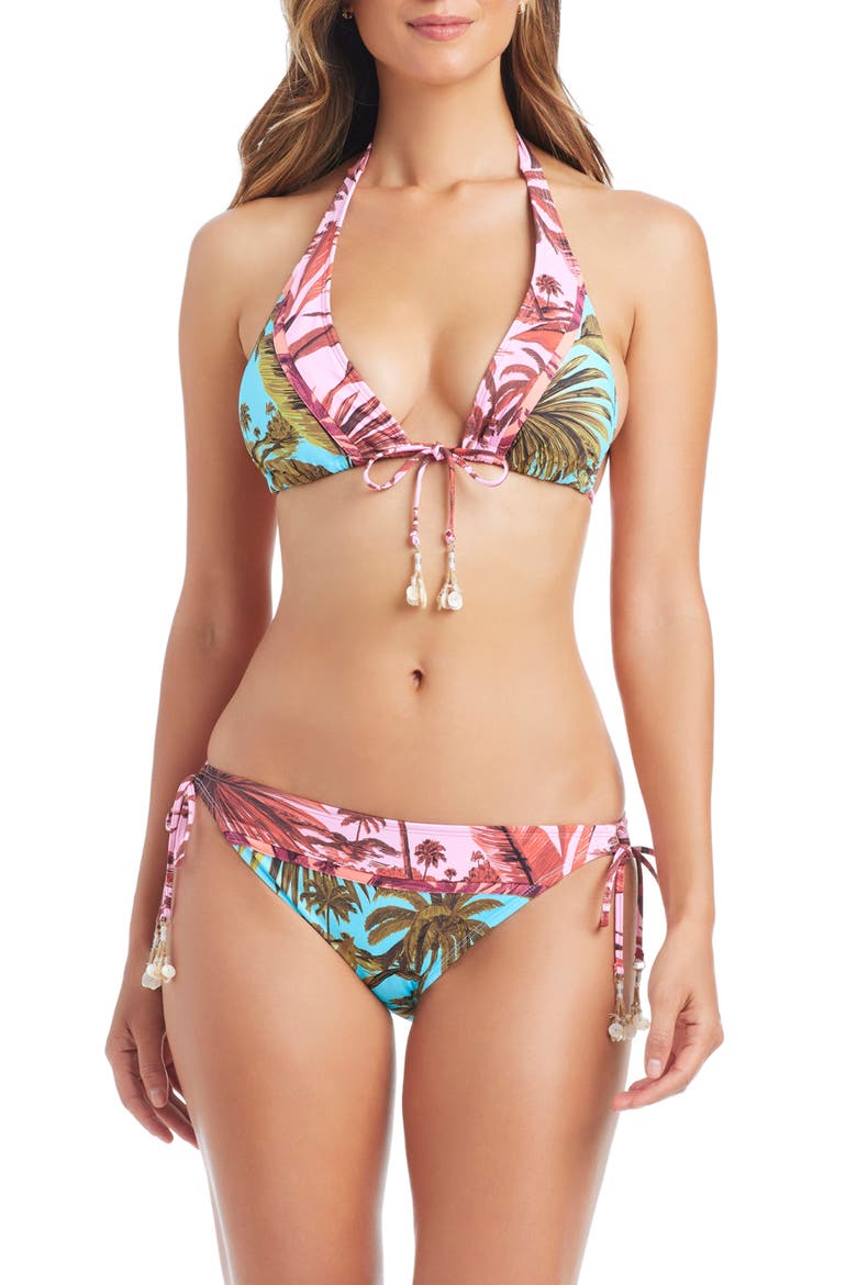 Triangle Bikini Top, Alternate, color, TURQUOISE/ PINK MULTI