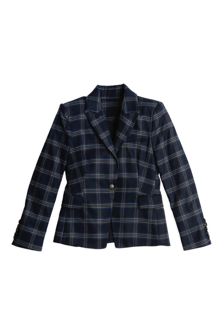 Plaid One Button Blazer, Alternate, color, BLUE NIGHT
