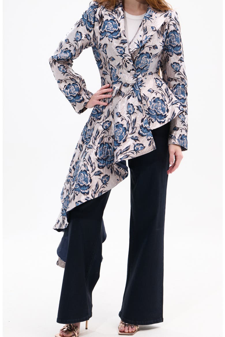 Metallic Floral Jacquard Asymmetric Statement Blazer, Main, color, BEIGE MULTI