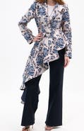AZALEA WANG Metallic Floral Jacquard Asymmetric Statement Blazer