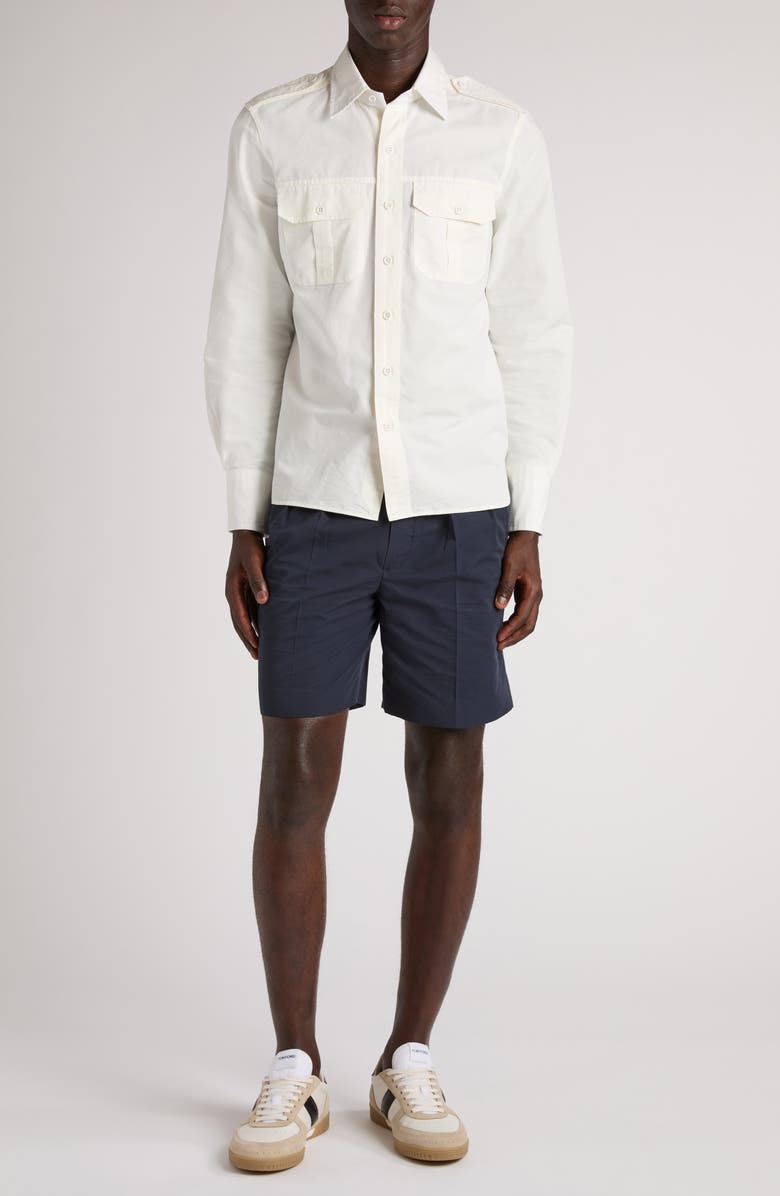 TOM FORD Fluid Pleated Cotton & Silk Poplin Shorts, Alternate, color, Hb825 Navy