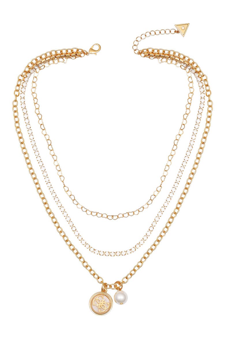 Enamel Logo Layered Chain Necklace, Main, color, GOLD TONE