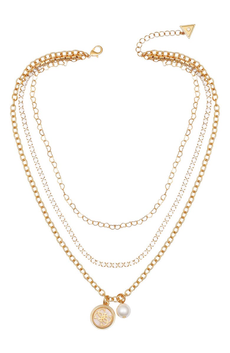 GUESS Enamel Logo Layered Chain Necklace, Main, color, Gold Tone