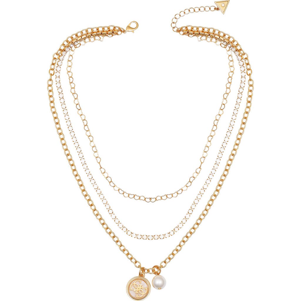 Guess Enamel Logo Layered Chain Necklace In Gold