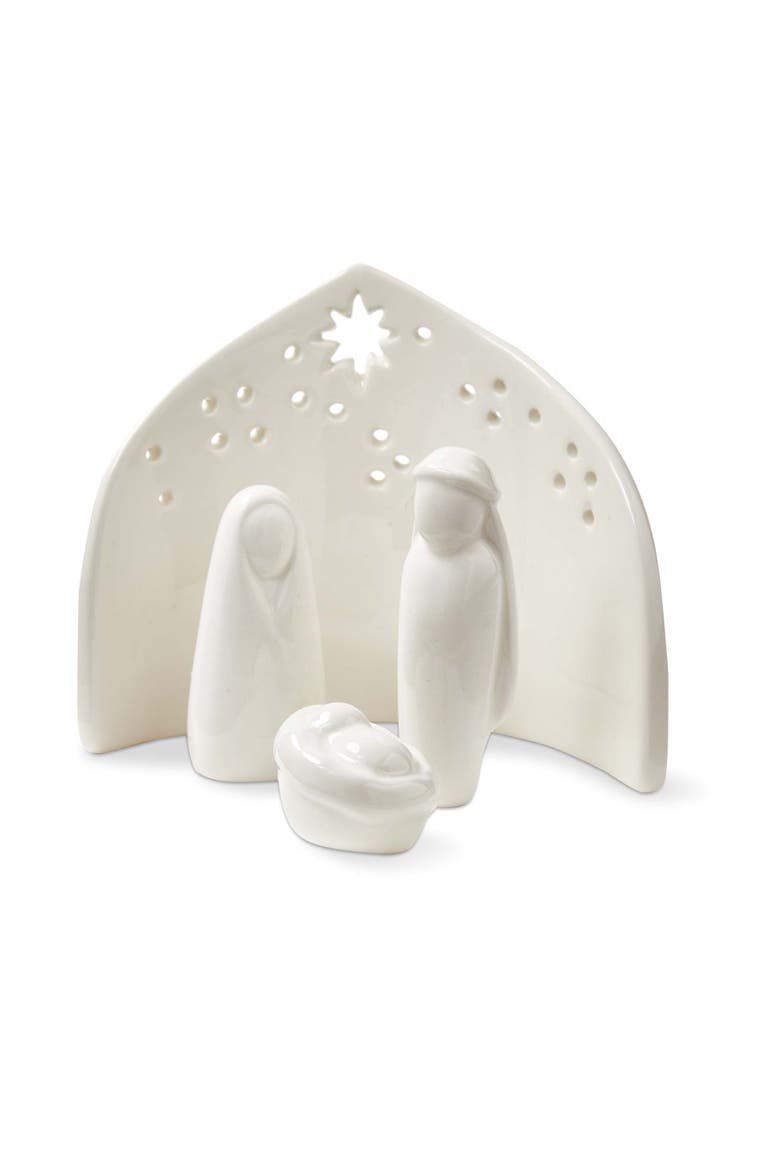 Ceramic Nativity Scene Decorative Holiday Christmas Decor, Main, color, White