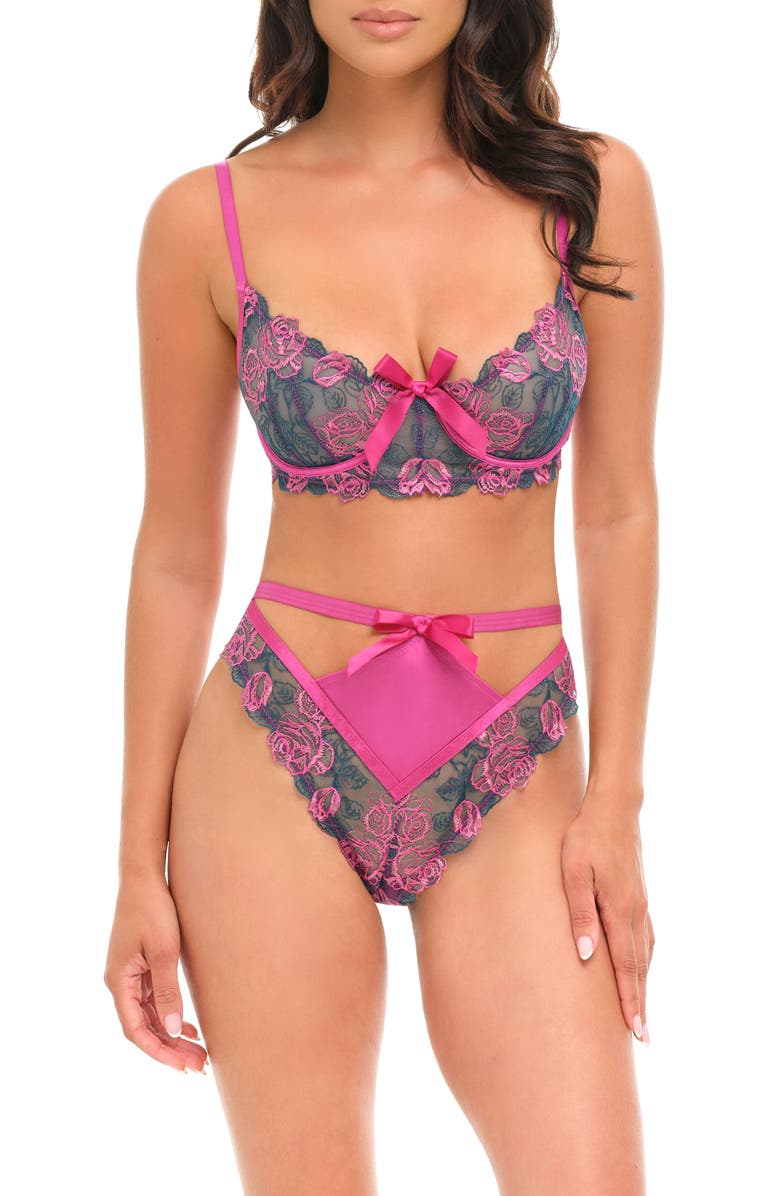 Oh La La Cheri Rosie Embroidered Underwire Bra & Thong Set, Main, color, Rose Garden/ Rose Violet