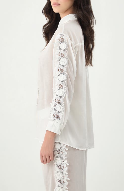 Boamar Marcia Lace Inset Semisheer Cover-up Button-up Shirt In White