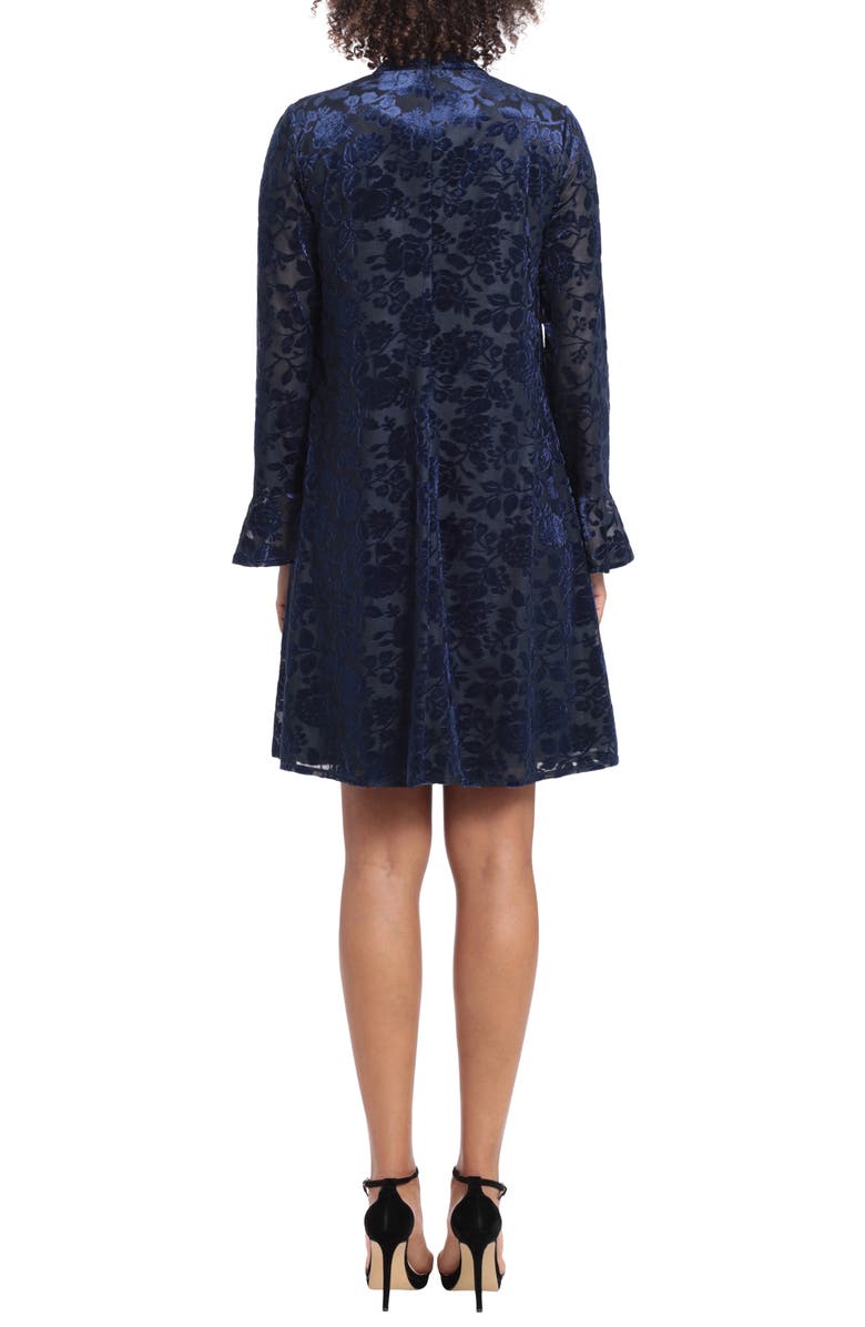 London Times Velvet Long Sleeve Dress, Alternate, color, Black/ Navy