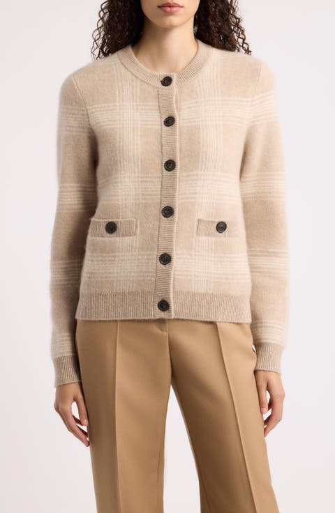 Windowpane Plaid Cashmere & Silk Cardigan