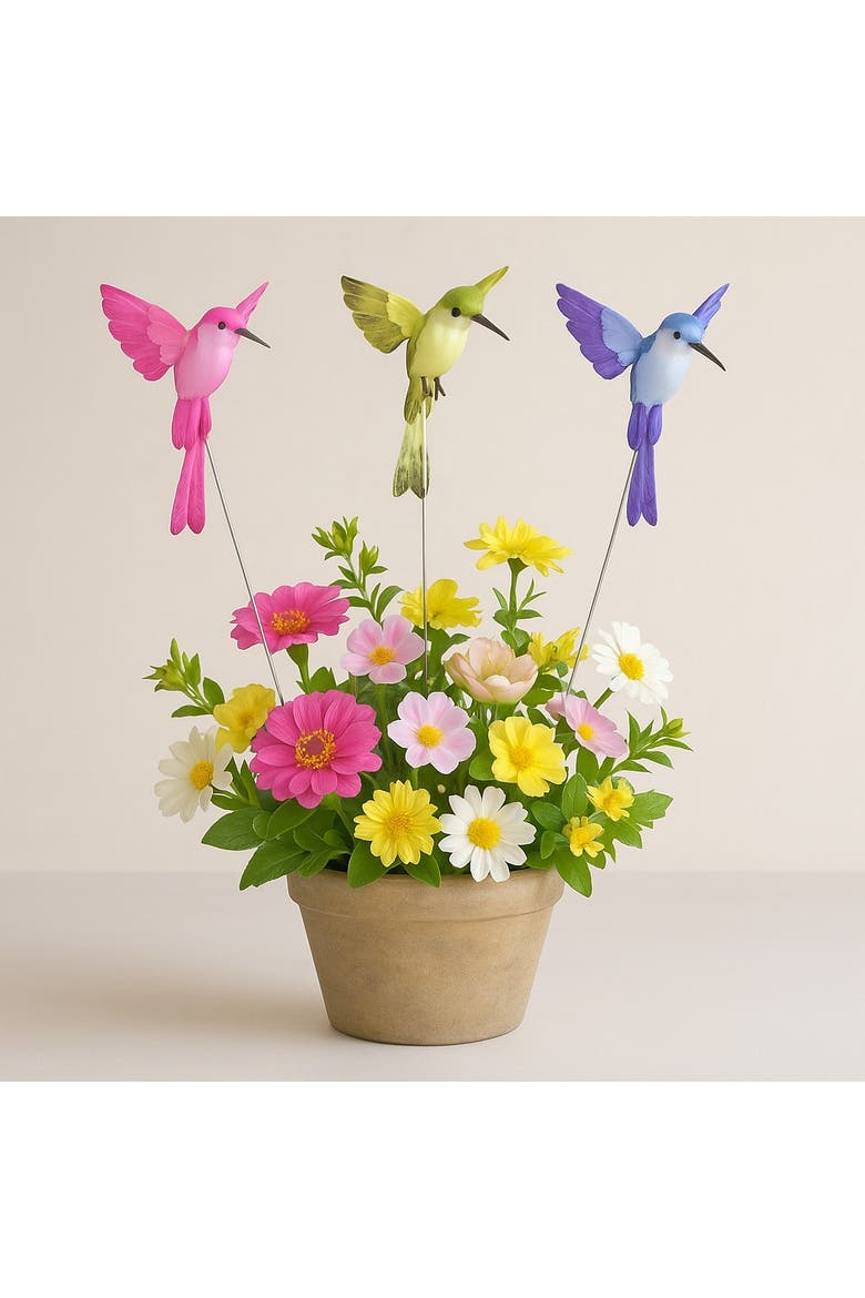 Decorative Plant & Greenery Assortment of 3 Hummingbird Picks, Alternate, color, Pink