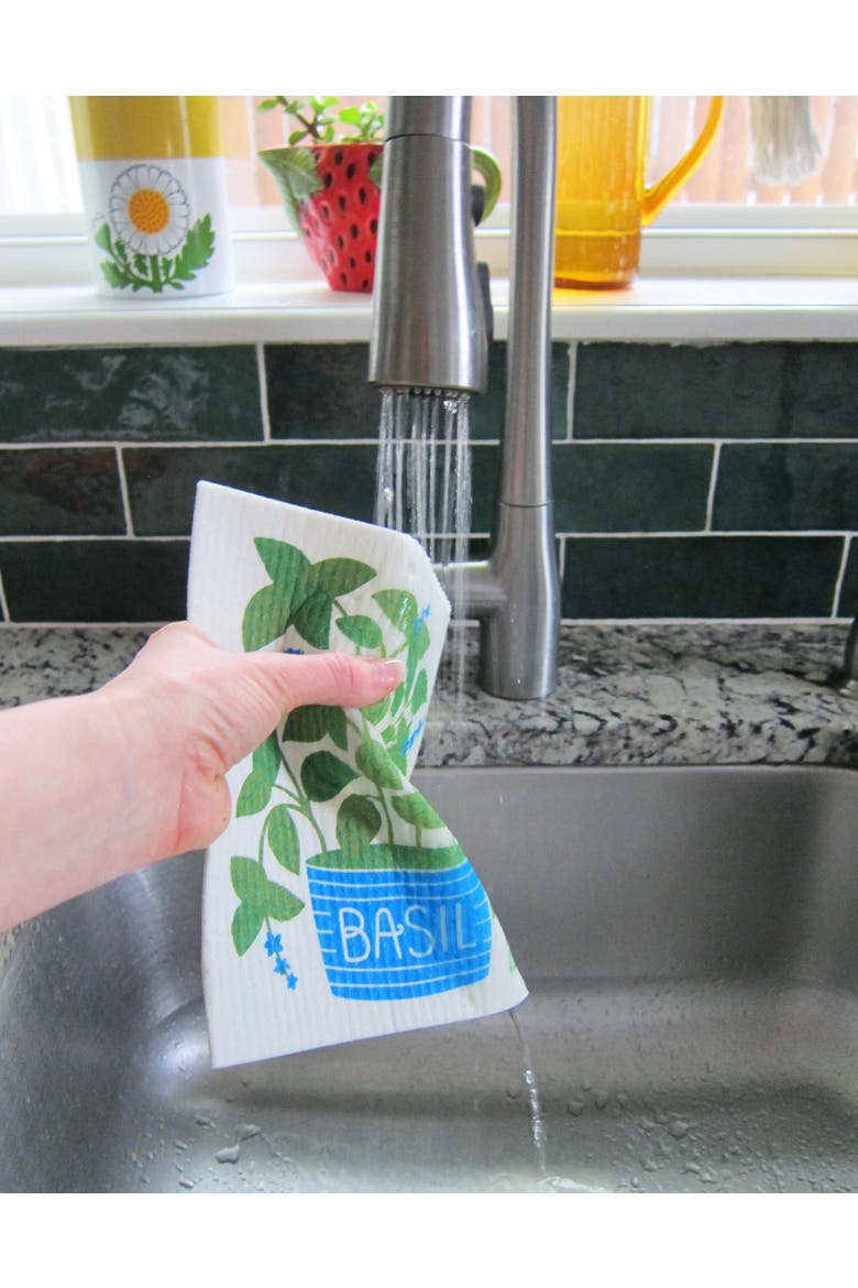 Basil Dish Towel + Sponge Cloth Gift Set, Alternate, color, Green